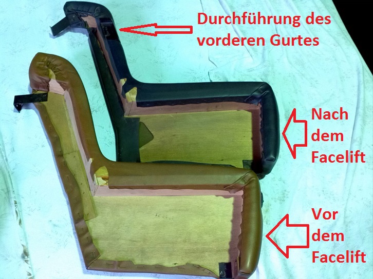 Unterschiedliche Seiten-Armlehnen vor und nach dem Modellwechsel 10/1973